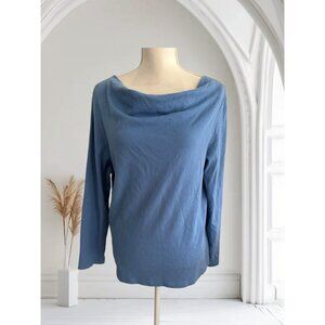 THE COMPANY STORE Blue Draped Neck 100% Pima Cotton Top Size Large